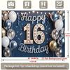 Happy 16th Birthday, 1pc Polyester Party Backdrop Banner, Photo Booth Background, Wall Decor