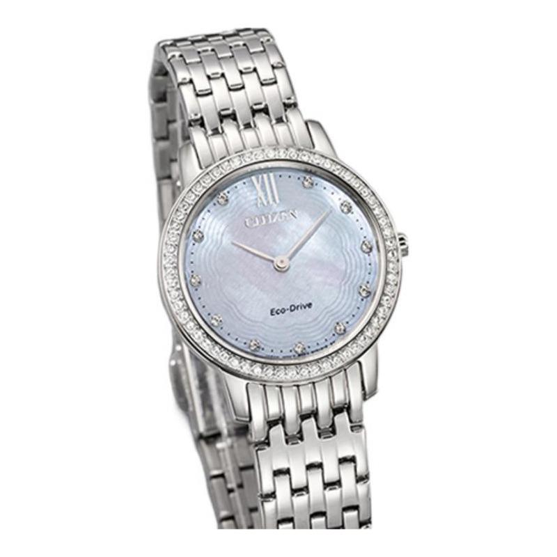 Citizen Eco-Drive Series Casual Diamond-Encrusted Eco-Drive Watch Solar Quartz Steel Strap Women's Watch Mother-of-pearl Dial EX1480-82D