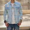 Chaqueta vaquera ajustada con agujeros sólidos para hombre, ropa de calle de otoño, abrigo informal de alta calidad, talla grande
