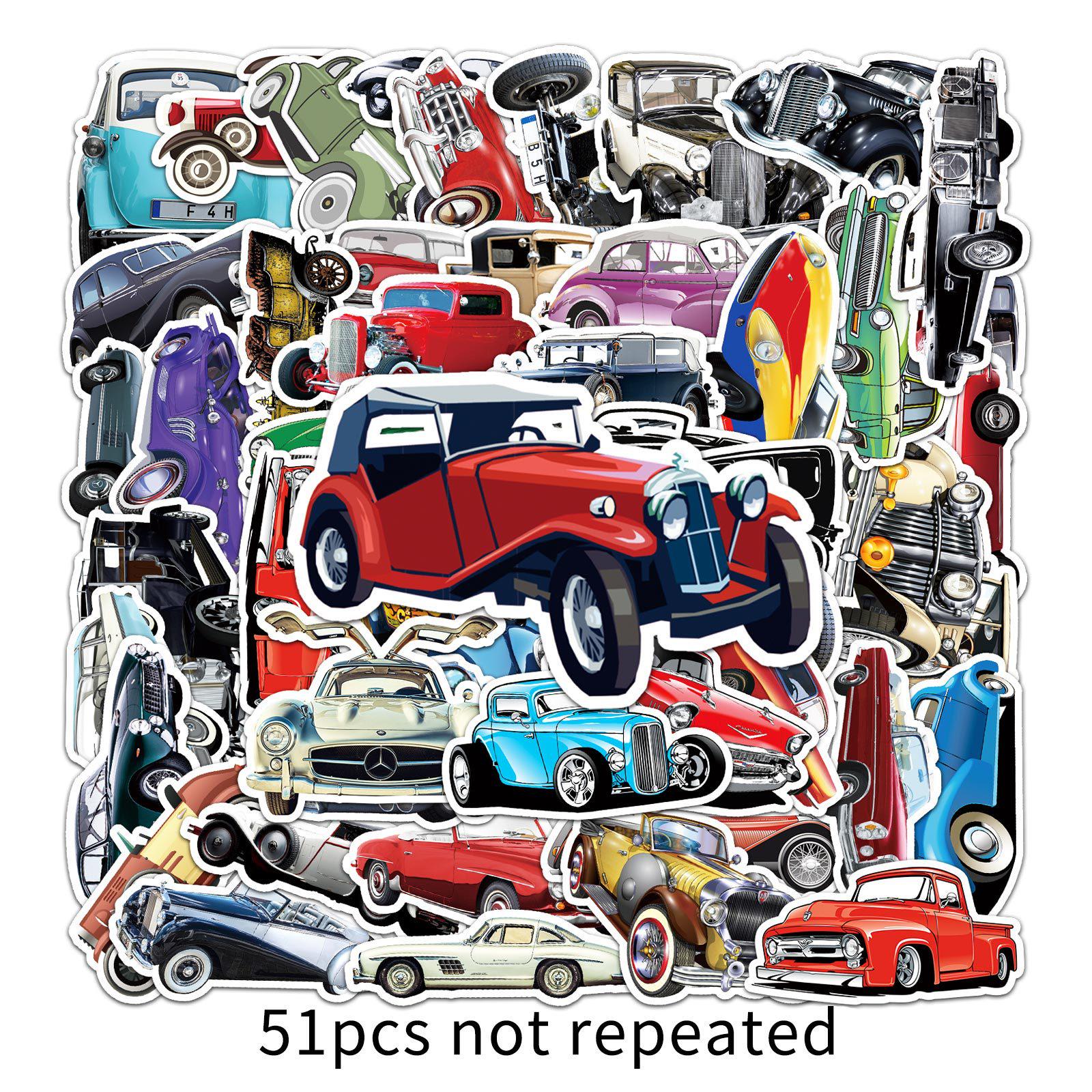 

51 Nostalgic Retro Car Graffiti Stickers for Laptops and Scooters