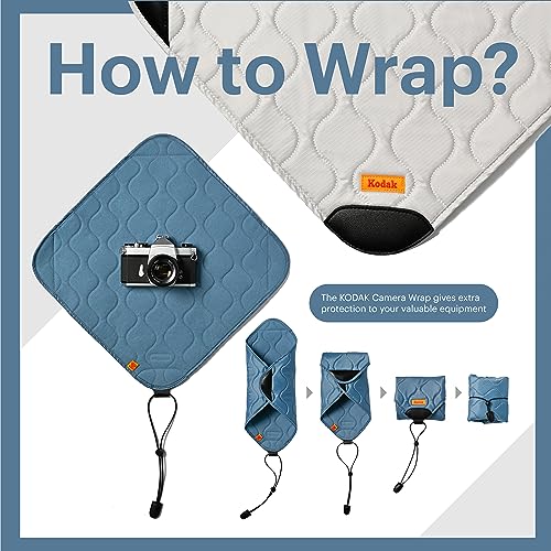 KODAK Camera Wrap, Size Large, 38.5x38.5cm - Waterproof, Scratch-Resistant, Dustproof Protective Cloth for SLR Cameras and Telephoto Lenses (Steel Blu