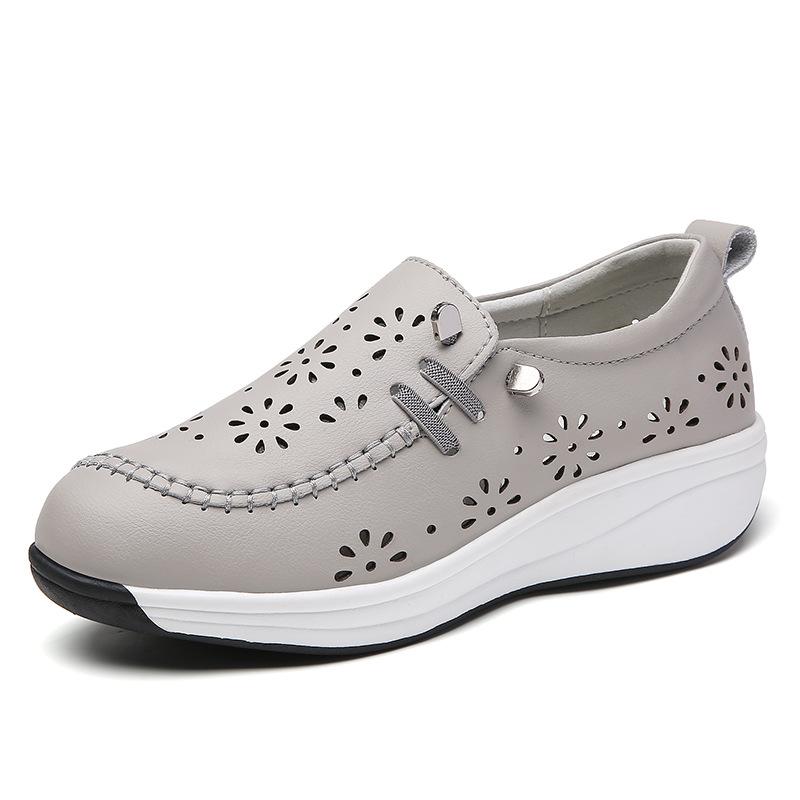 Leather Women's Single Shoes Elastic Platform Shake Shoes Casual Shoes Comfortable Work Shoes