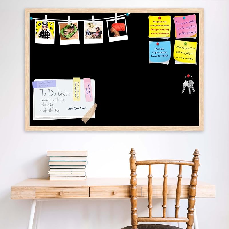 Artzfolio Greys Family Black Colour | Bulletin Board Notice Pin Board | Vision Soft Board Combo With Thumb Push Pins & S