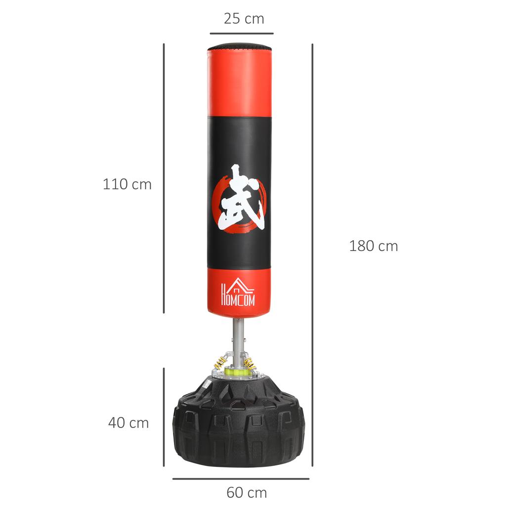 Freestanding Punching Bag for Adults, Suction Cup Base, Black and Red, 60x60x180 cm