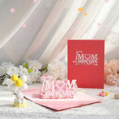 Mother's Day Card 3D Greeting Romantic Love You Mom Valentine for Birthday