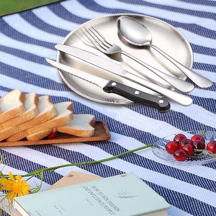 Stainless Steel Tableware, Western Cuisine, Steak, Knife, Fork, Spoon, Plate Set, Outdoor Camping, Portable Bag Set