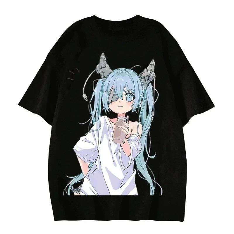 Ladies Summer Cotton T-Shirt MIKU Kawaii Beautiful Cute Graphic T-Shirt Y2K Short Sleeve Japanese Harajuku Girl Anime T-Shirt