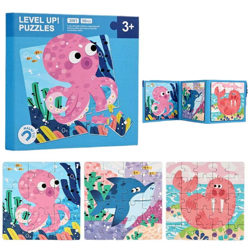 New Kids Magnetic Jigsaw Puzzle Game Baby Early Learning Animal Fruit Traffic Cognition Educational Toy Gift for Children