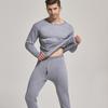 2 Pcs/Set Winter Men Thermal Underwear Set Round Neck Long Sleeve Warm Thick Pure Color Slim Fit Elastic Open Crotch Men Pajamas Set Homewear Clothing