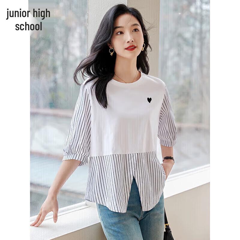 Women s Fashion Striped Patchwork T-shirt M