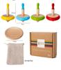 Customizable Children's Nostalgic Beech Wood Spinning Top Set