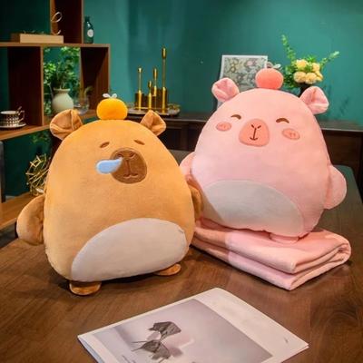 3-in-1 Capybara Throw Pillow PP Cotton Filled Animal Pattern Pillow Blanket Storage Design Soft Warm Blanket Gift Giving