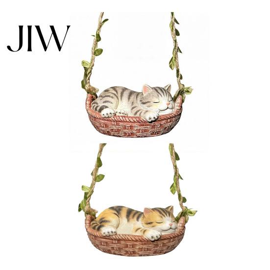 Realistic Sleeping Cat Figure Hanging Basket Statue, Cute Kitten Figurine, Lifelike Figurine for Trees Resin Ornament Outdoor Garden Patio Porch