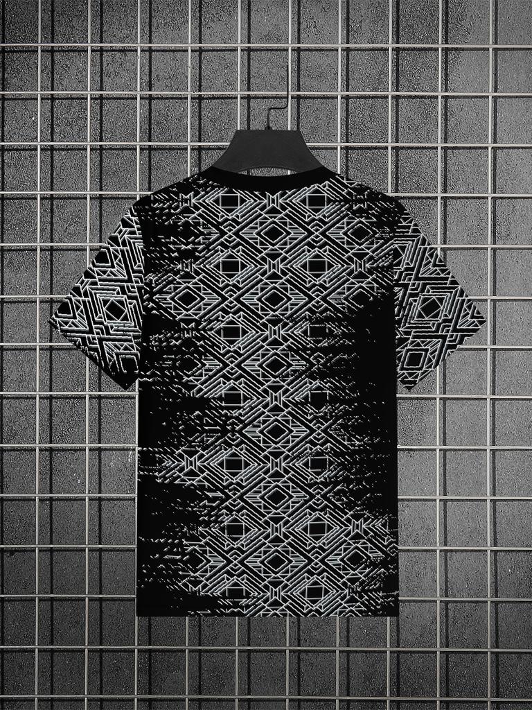 Men Gradient Diamond Geometric 3D Print T-shirt Black Crew Neck Short Sleeve Daily Casual Tee