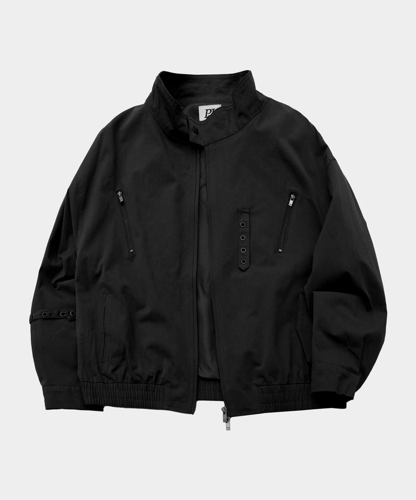 Placestudioman Eyelet Belted Detail Neck Button Blouson Oversized Cotton Jacket _3 Colors