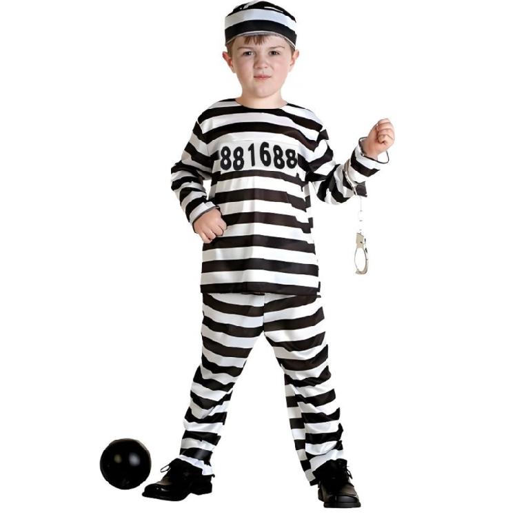 

Multifunctional Polyester Kids Convict Outfit With Numbers Halloween Role Play Costume Photography Props Accessories 140 чорний