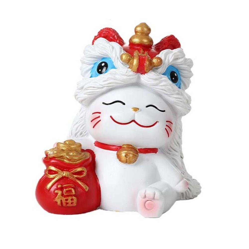 Wealth Lucky Cat Sculpture Kawaii New Year Cat Statue Beckoning Cat Desktop Ornament  TV Cabinet