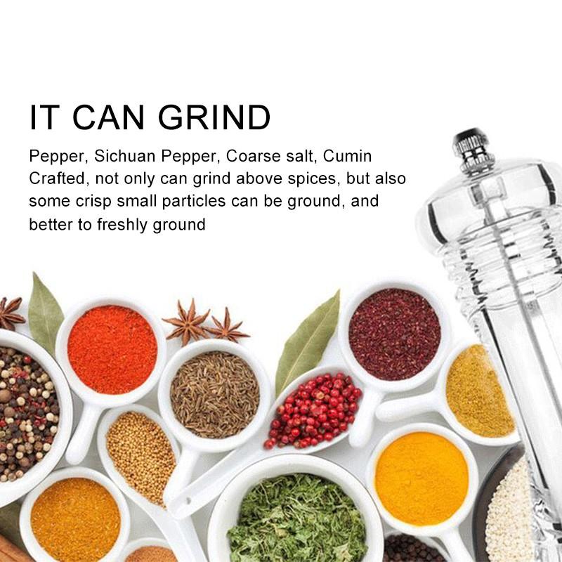 Akryl Pepparkvarn Skärmaskin Köksverktyg Transparent manuell Salt Kryddor Mill Shaker Slipverktyg