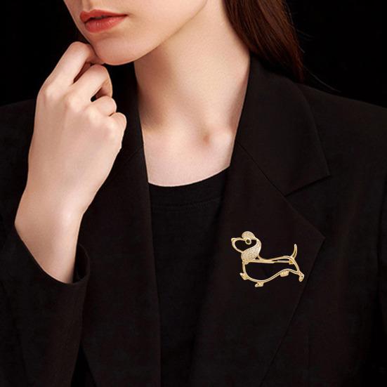Women Brooch Hollow Design Smooth Polish Puppy Shape Lapel Pin Zinc Alloy Multi-Purpose Badge Scarf Shawl Bag Accessory