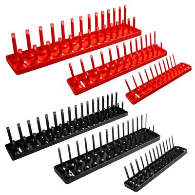 Set med 3 Plasthyls-organisatorer Hållare Förvaringsbricka 1/2" 3/8" 1/4" Drivhyls-ställ För Professionella Mekaniker