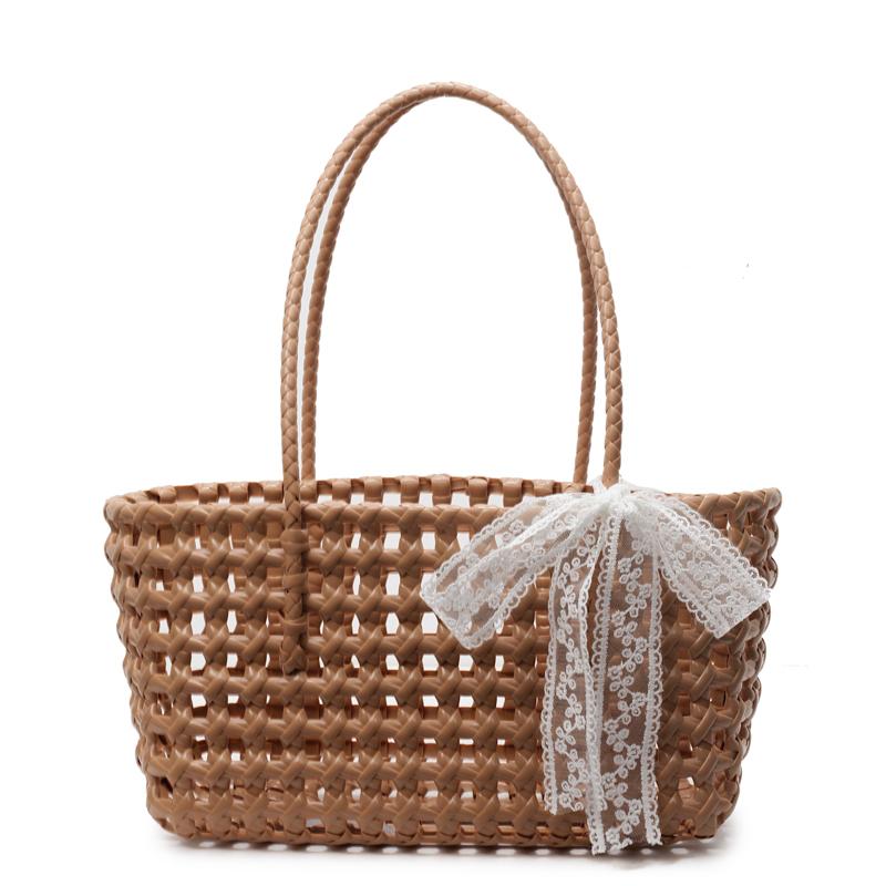 2025 Summer Essential New PVC Woven Square Shoulder Bags Large Capacity Solid Hollow Out Exquisite Casual Handbags for Women