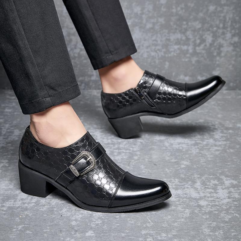 Mode Mode Braune Herrenschuhe mit Reißverschluss Hohe Absätze Oxfords Spitz Übergröße 46 Lederschuhe Höhenerhöhung Herren Hochzeitsschuhe