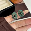Silver Needle Korean Street Style Vintage Emerald Earrings with Diamond Accent - Trendy Luxury Fashion for Women