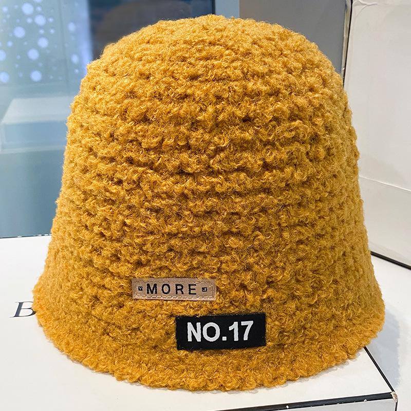 Women's Autumn and Winter Patch Plush Fisherman's Hat Big Head Circumference Korean Version Versatile Warm Japanese Basin Hat Trendy
