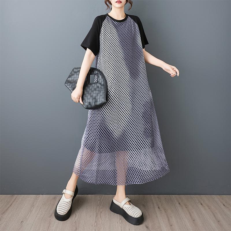 short sleeve Plus size hollow out new in dresses for women casual loose long summer dress