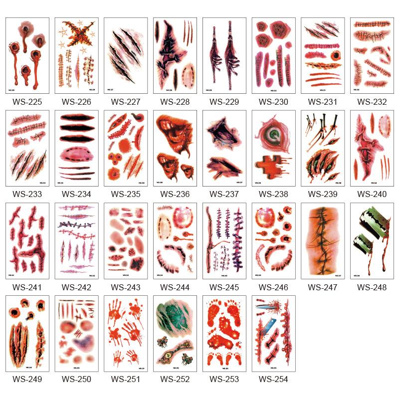 New Waterproof Halloween Horror Wound Scar Face Disposable Temporary Tattoo Scar Sticker