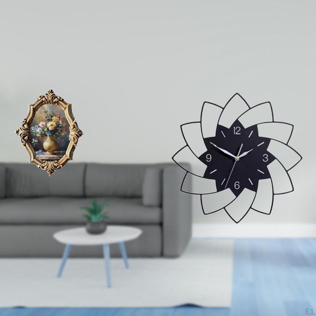 Vintage Resin Art Frame and Acrylic Flower Wall Clock for Office Bedroom Gallery Cafe Quiet