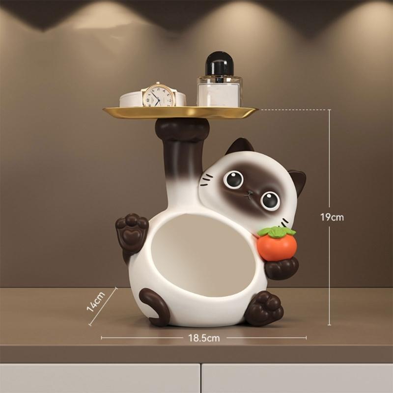 Multifunctional Resin Siamese Cats Statue Desktop Ornament for Key Storage Tray Decorative Display and Housewarming Gift