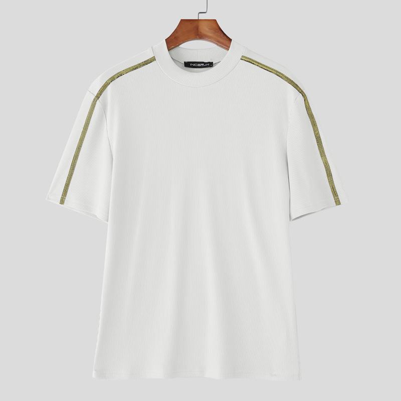 

INCERUN Men Summer T-shirts Round Neck Short Sleeve Stitching Casual Fitted Tops XL білий