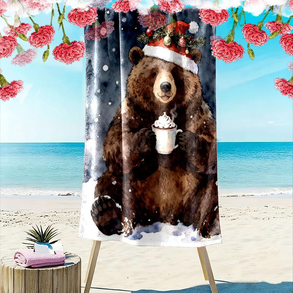 Cozy bear holiday vibes Print beach towel, quick drying, suitable for travel, outdoor sports, jogging, the beach and swimming, gift