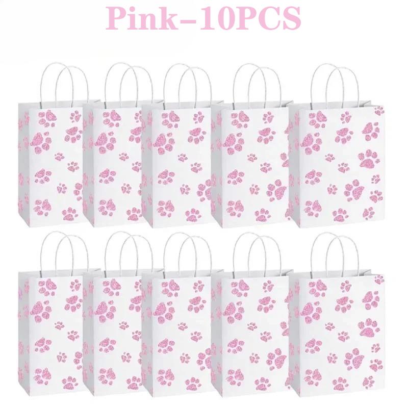 Animal PawPrint Theme Gift Bags Kraft PaperShopping Bags with HandlesParty Favor Bags for Birthday Wedding Valentine’s Day Decor