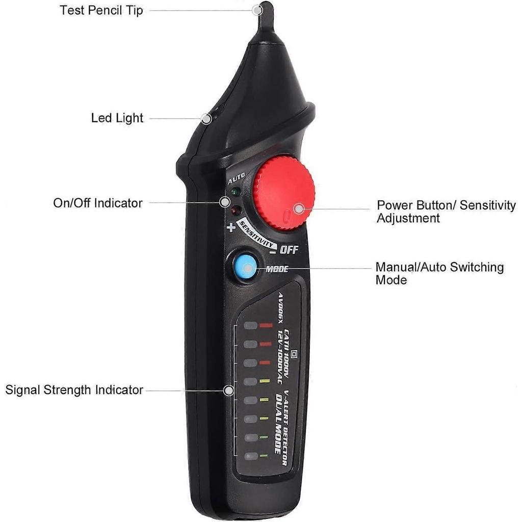 Berührungsloser Spannungsprüfer Elektrischer Spannungsdetektor AC 12V-1000V/48V-1000V Automatischer/Manueller Dual-Modus Elektrische Tester mit LED-Taschenlampe