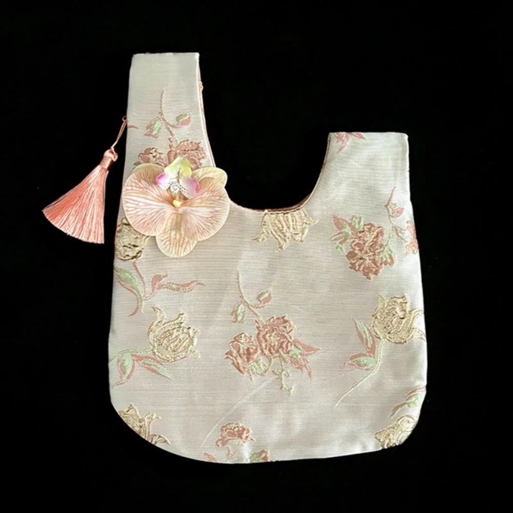 New Orchid Small Handbag Tassel Faux Silk Coin Purse Jacquard Chinese Retro Gift Bags Woman розовый