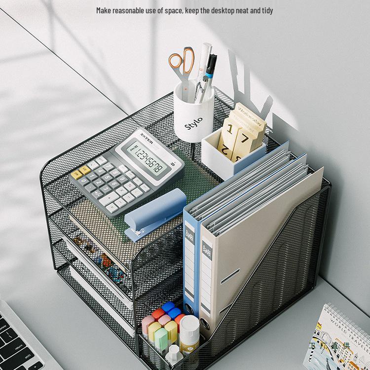 Metal Desktop File Organizer: Office Folder Storage & Bookend Rack