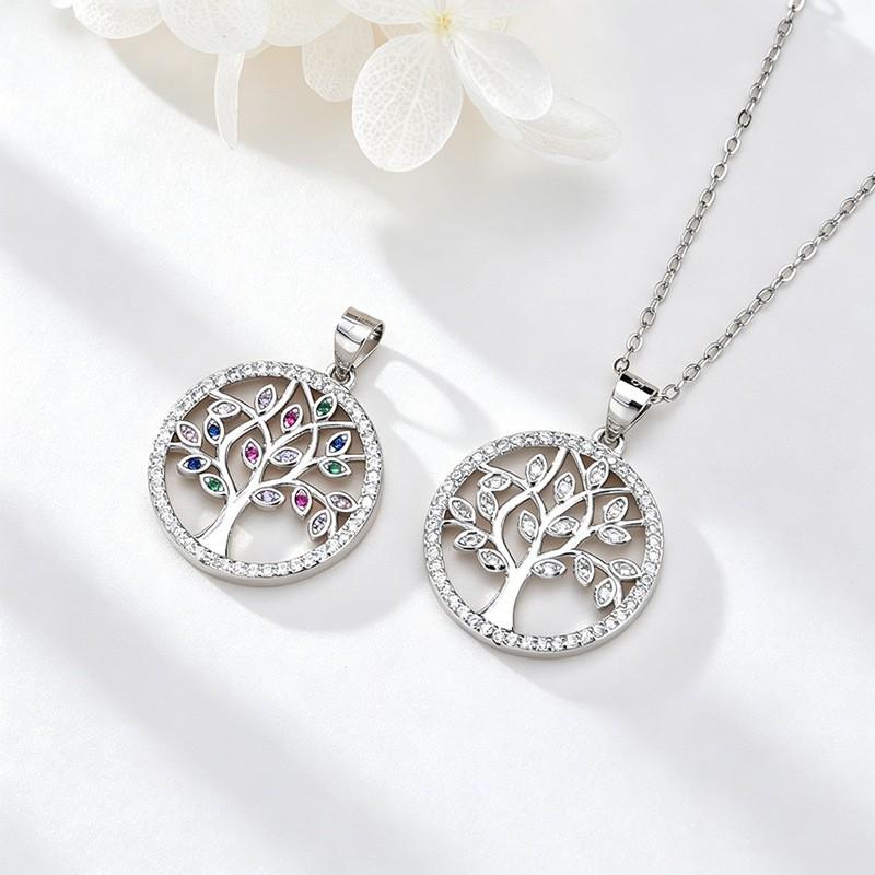 Geometric Tree Of Life Pendant Necklace Women Sterling Minimalist Locket Chain Jewelry