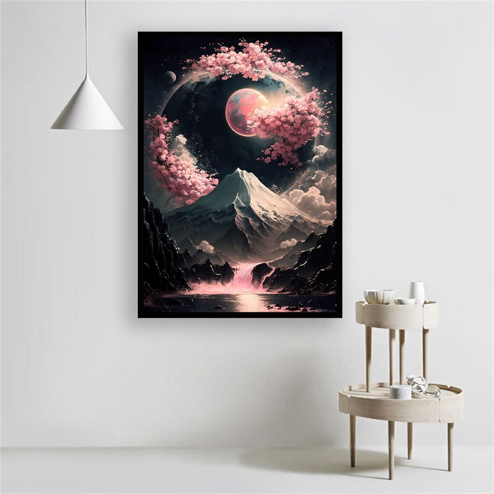 Poster de artă de perete de munte Fuji Pictură în ulei Peisaj japonez Cer de noapte Decorare acasă