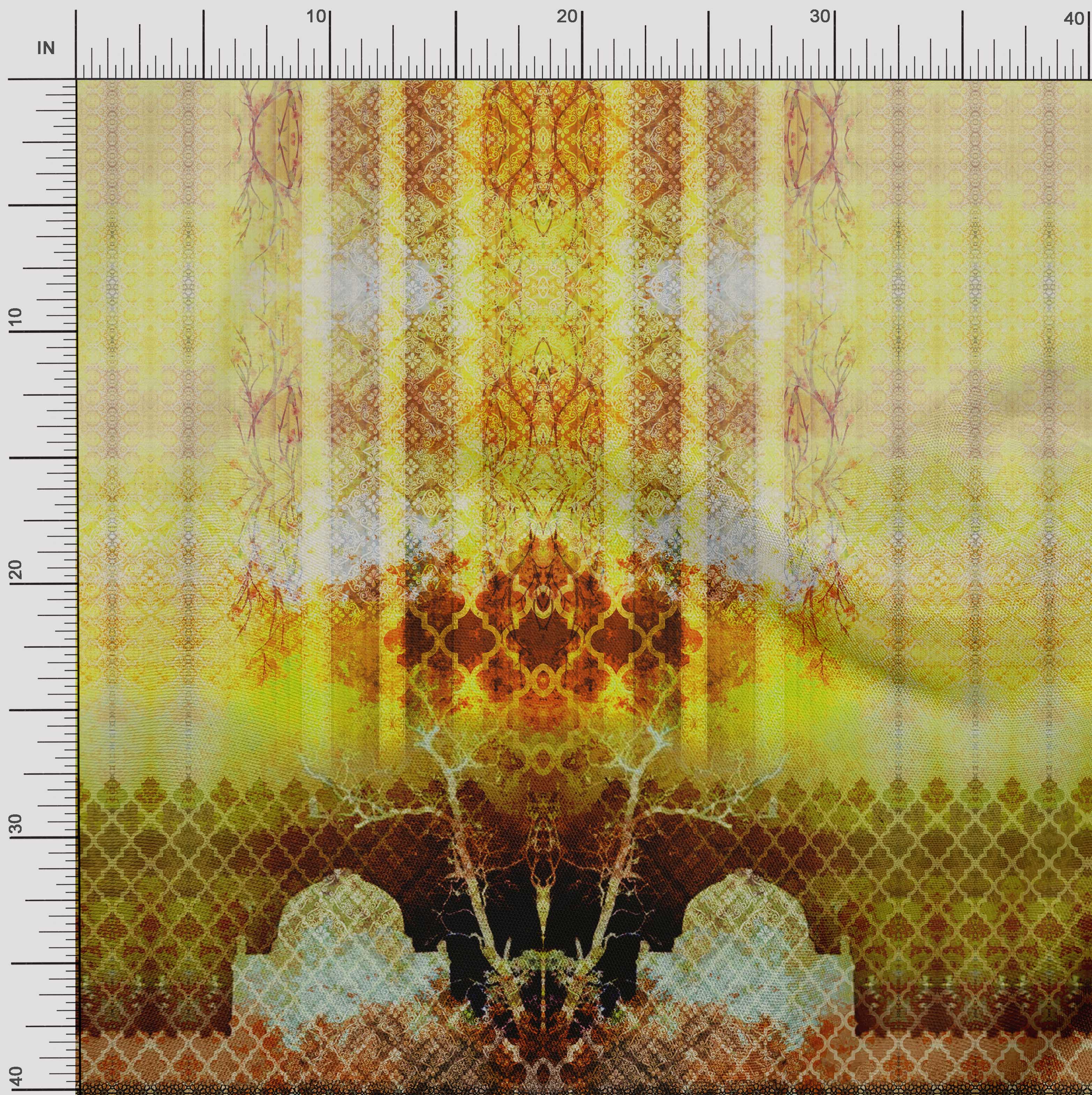 

Тканина Soimoi Japan Crepe Satin Тканина Quatrefoil Panel Тканина принтів на метр 42 дюйма 42 Inch Wide - Poly Crepe жовтий