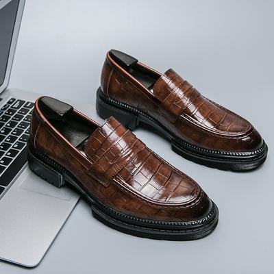 Men Retro Loafers Black Brown Patent Leather Thick Soled Wear-resistant Leather Shoes Business Office Formal Shoes Sizes 38-46