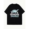 Oversized T Shirt Black Grandma Saurus Dinosaur Print With Hearts For Casual Wear And Gift Ideas