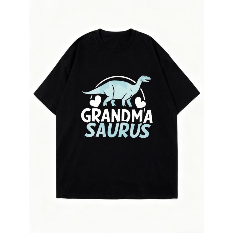 Oversized T Shirt Black Grandma Saurus Dinosaur Print With Hearts For Casual Wear And Gift Ideas