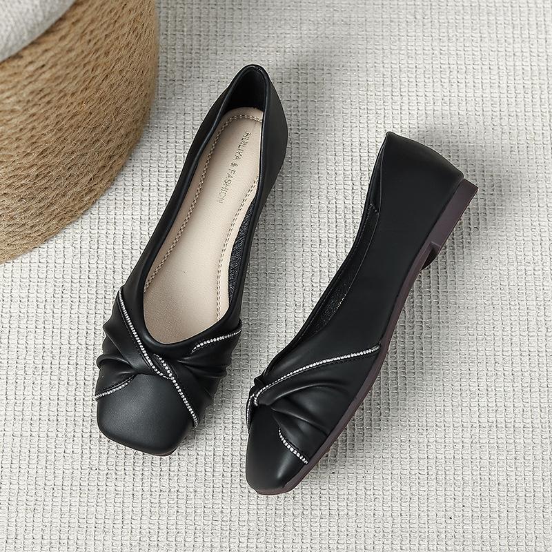 

W601-1 Huiliya туфли-лодочки 2025 новая плоская черная рабочая обувь вечерний ветер стразы женская обувь высокий каблук 35 чёрный