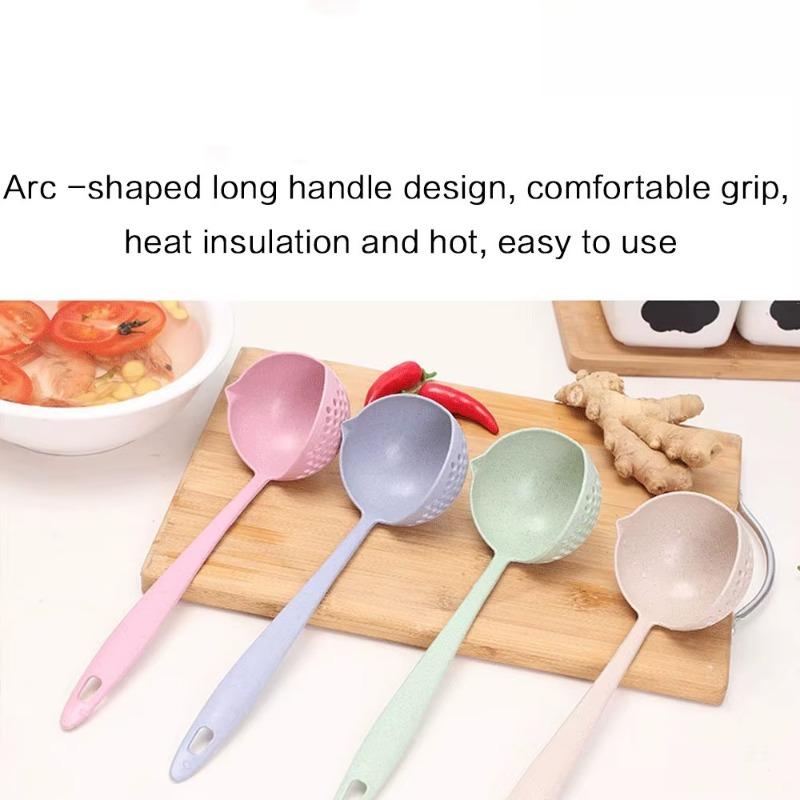 2-in-1 Soup Spoon, Long-handled Spoon Plastic Colander Filter Tableware Room Spoon Plastic Kitchen Accessories
