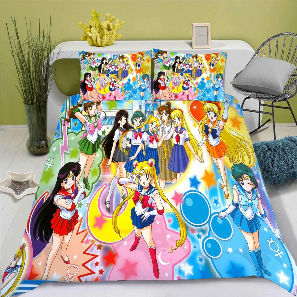 3D Anime posteľná súprava Sailor Moon obliečka na paplón 100% polyester vhodná pre deti a dospelých 3-dielna súprava 1 obliečka na paplón