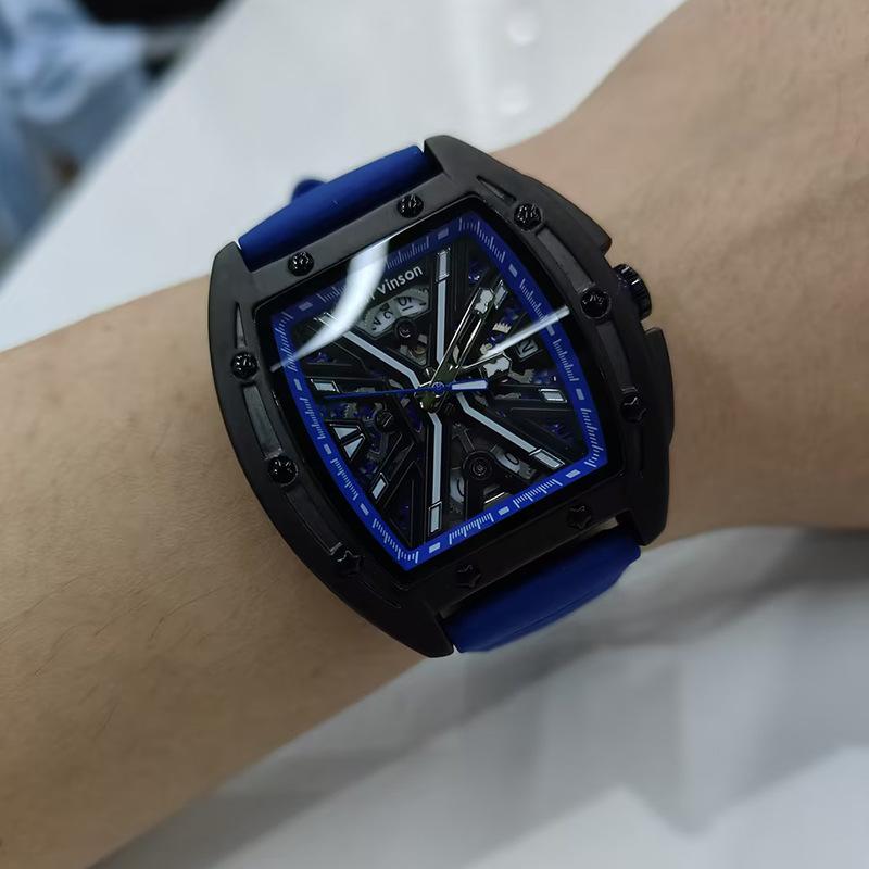 Ceas mecanic bărbătesc nou, în formă de butoi de vin, impermeabil, luminos, cu gol,