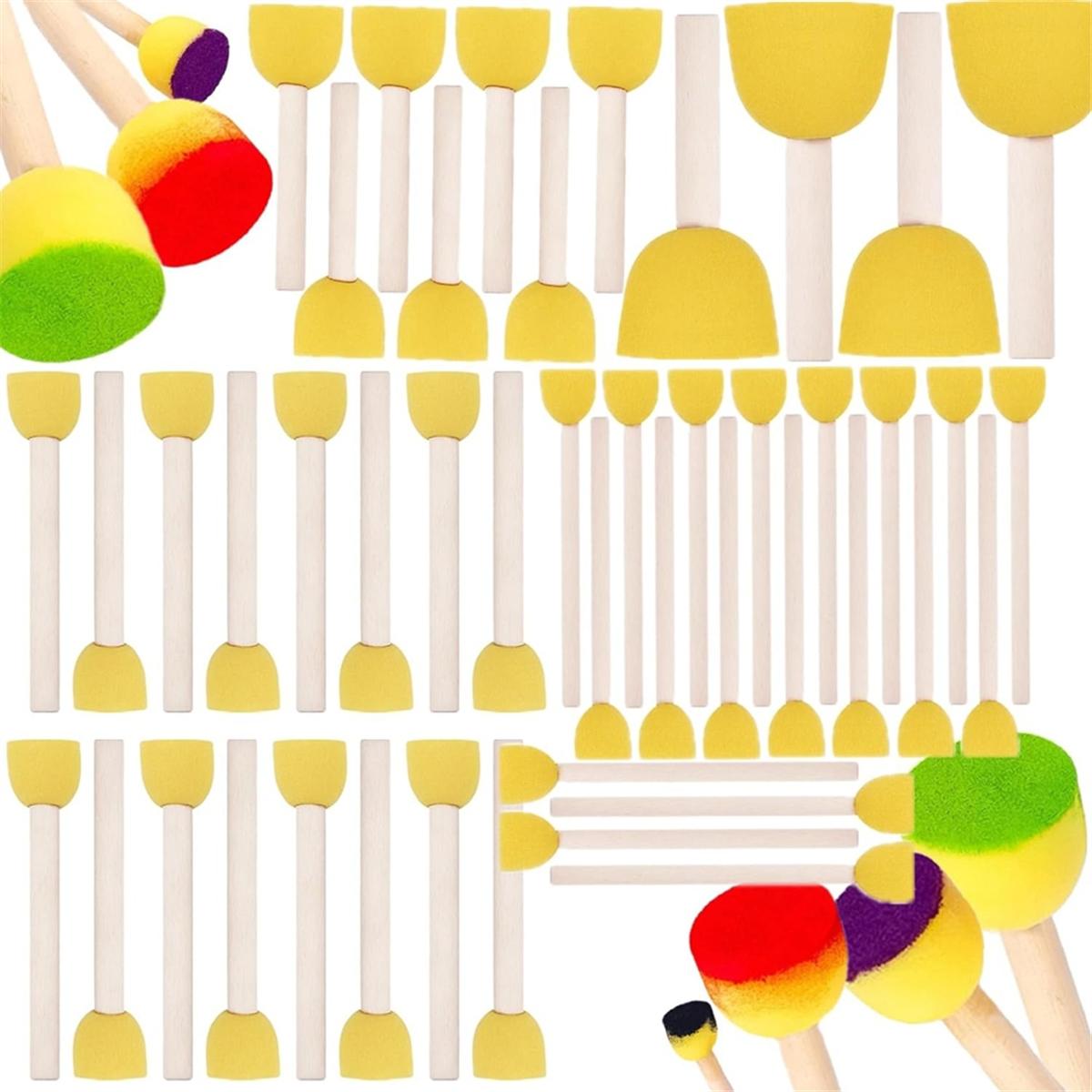 2025+ 45 Pcs Round Paint Sponges Set - 4 Sizes Yellow Sponge Brushes - Wooden Handle Sponge Paint Brushes for DIY, Kids Arts China Mainland