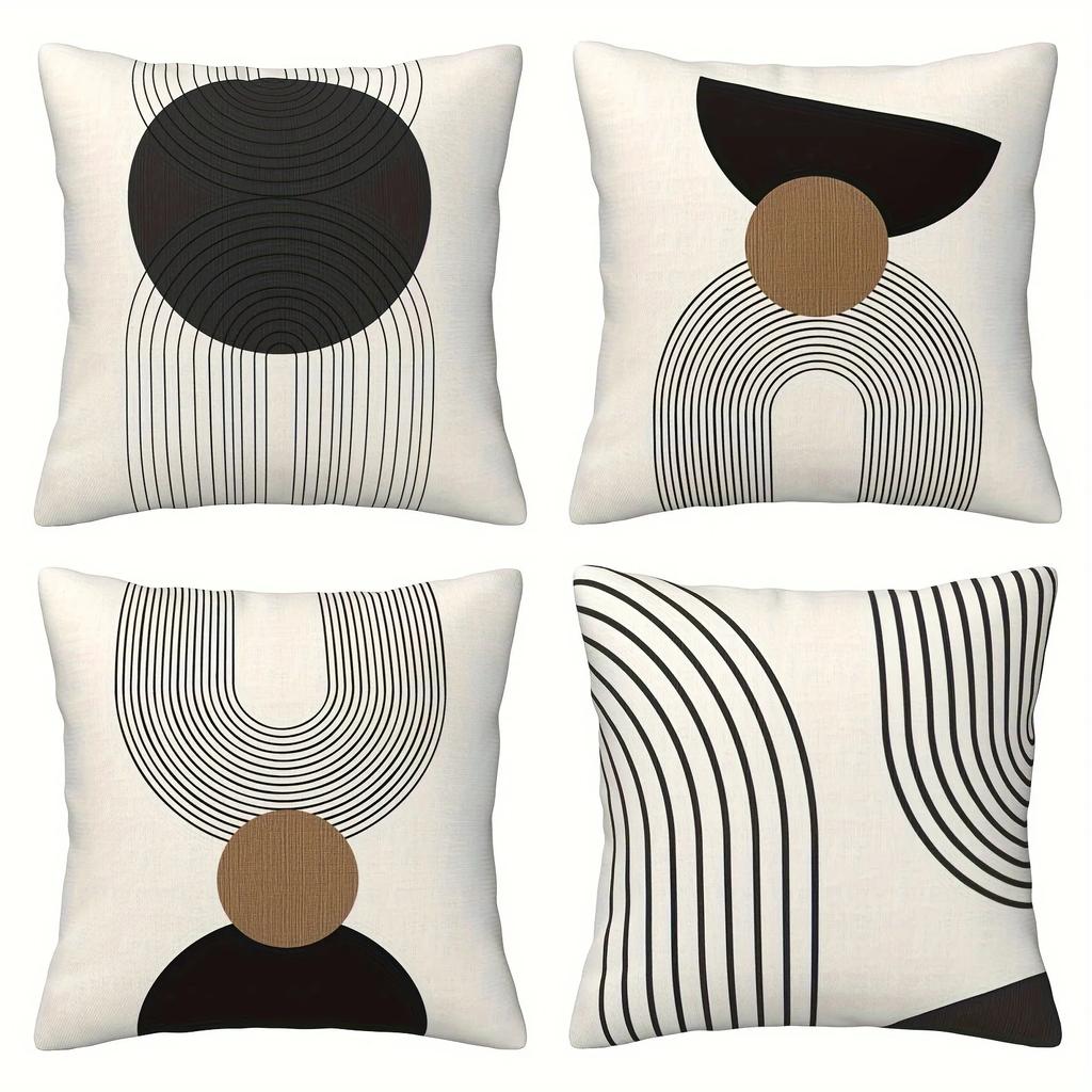 Modern Minimalist Home Decoration Pillow Cover Geometric Round Line Pattern Design Living Room Sofa Chair Cushion Cover